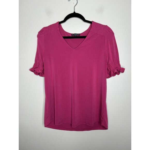 Adrianna Papell Blouse Womens Bright Pink Blouse Top Short Sleeve Size Medium - Picture 1 of 11